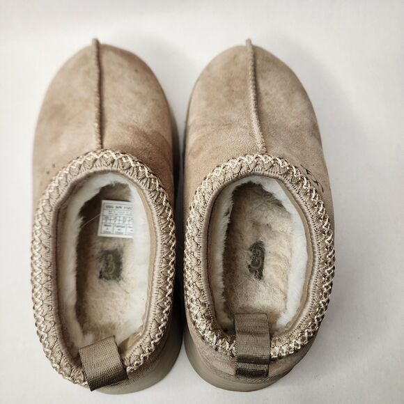 UGG Tazz Platform Slipper Clogs Womens 6 Mustard Seed 1122553 Suede Shearling - Picture 5 of 13